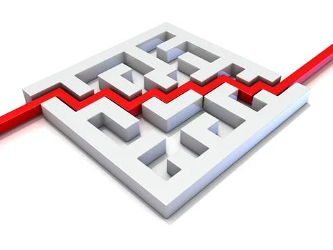 Red path going through labyrinth. 3D Red path going through labyrinth. 3D ... Stock Photos
