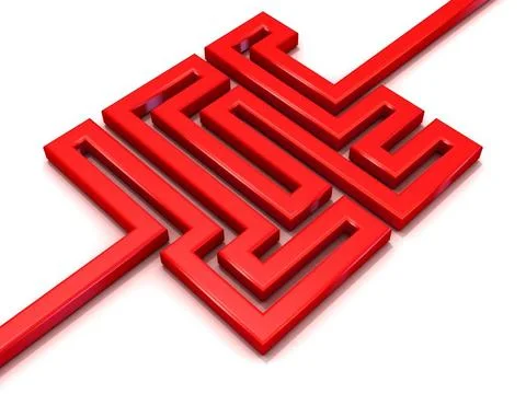 Red path labyrinth. 3D Red path labyrinth. 3D illustration isolated on whi... Stock-Fotos