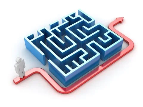Red path with man and maze Red path with man and maze , This is a 3d rende... 写真素材