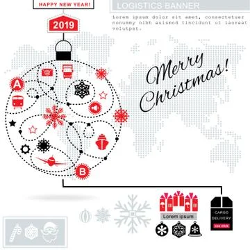 Red pathway in the shape of christmas ball on white background. White Red gre Stock Illustration