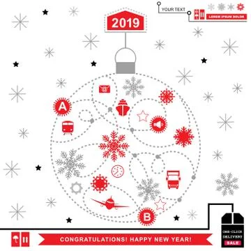 Red pathway in the shape of christmas ball on white background. White Red gre Stock Illustration