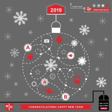 Red pathway in the shape of christmas ball on grey background. White Red grey Stock Illustration