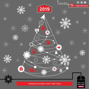 Red pathway in the shape of christmas tree on grey background. White Red grey Stock Illustration