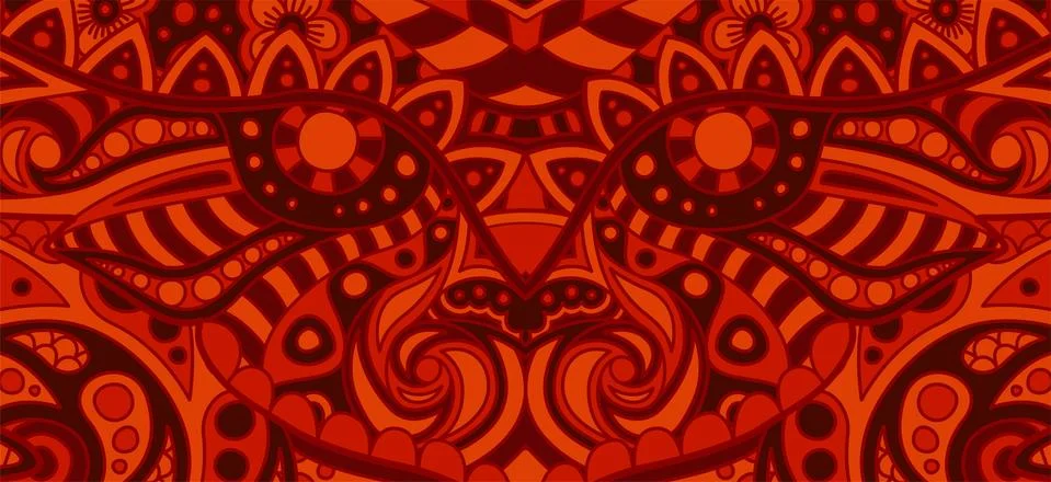 Red pattern with flaming evil decorative face Stock Illustration