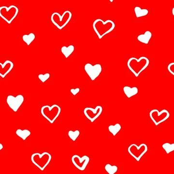 Red pattern with hand drawn hearts for Valentines day 库存插图