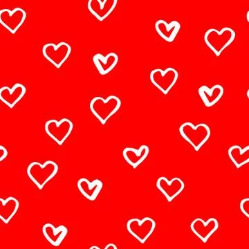 Red pattern with hand drawn hearts for Valentines day Stock Illustration