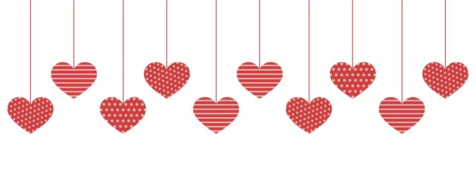 Red pattern hanging hearts on white background Stock Illustration