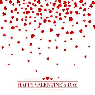 Red pattern of random falling hearts confetti. Border design element for fest Stock Illustration