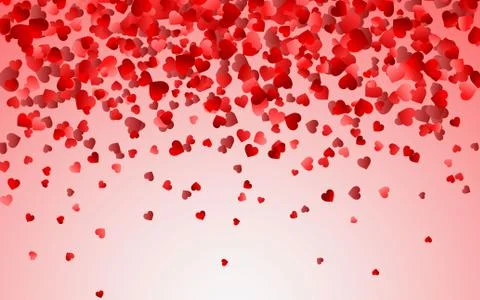 Red pattern of random falling hearts confetti. Border design element for fest Illustrazione stock