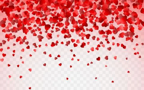 Red pattern of random falling hearts confetti. Border design element for fest Illustrazione stock