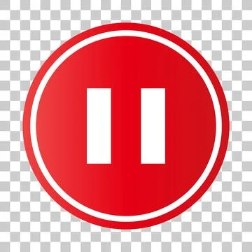 Red pause button icon isolated against a transparent background. Vector. Stock Illustration