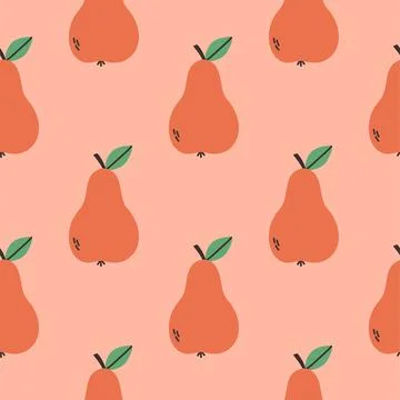 Red pear summer pattern on pink background. Simple seamless pattern with pears Stock Illustration
