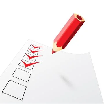 Red penci with drawn ticks Illustrazione stock