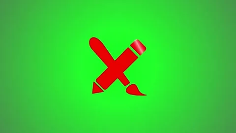 Red pencil and brush creative icon appearing with glossy 3d effect on green.. Stock Footage 346490805