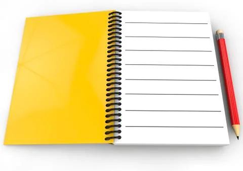 Red pencil and notebook on white background Stock Illustration