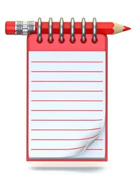 Red pencil and notepad 3D Ilustração Stock