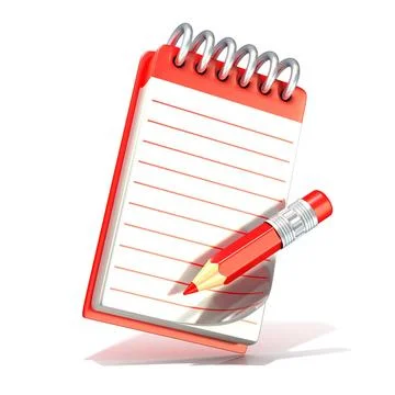 Red pencil and notepad. 3D Red pencil and notepad. 3D render isolated on w... Stock Photos