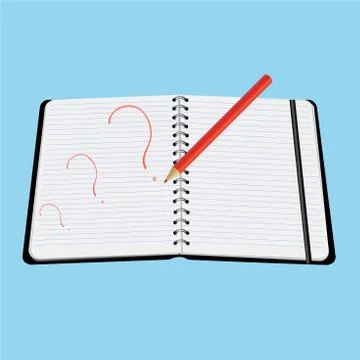 Red pencil draws in notepad question mark vector Stock Illustration
