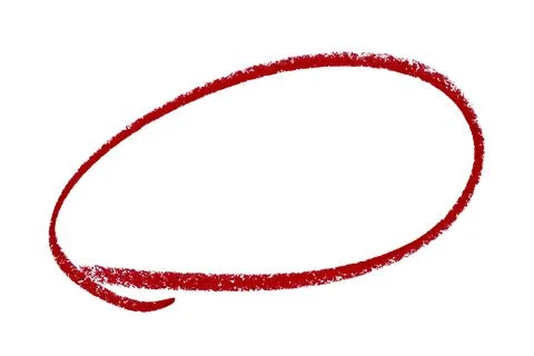 Red pencil highlight circle mark isolated on white background Illustrazione stock