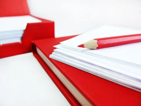 Red Pencil, Note Papers, Red Book and Red Box Stock Photos