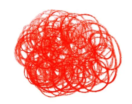 Red pencil scribble on white background, top view Stock Photos
