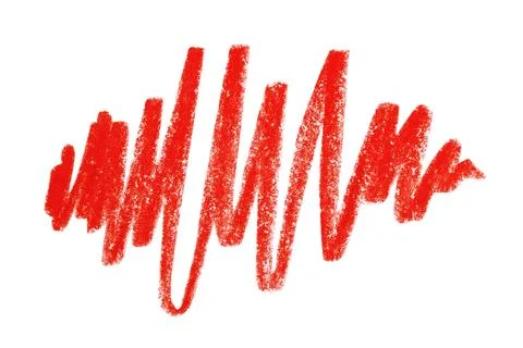 Red pencil scribble on white background, top view 写真素材