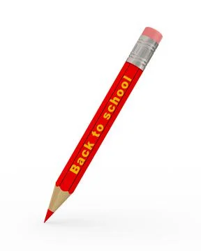 Red pencil with text back to school on white background. Isolated 3d illustra Stock Illustration