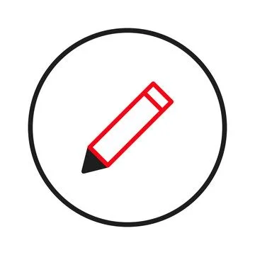 Red pencil vector icon outline inside circle frame representation of editin.. Stock Illustration