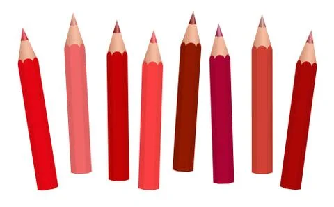 Red Pencils Colored Crayons Set Reddish Colors Stock Illustration