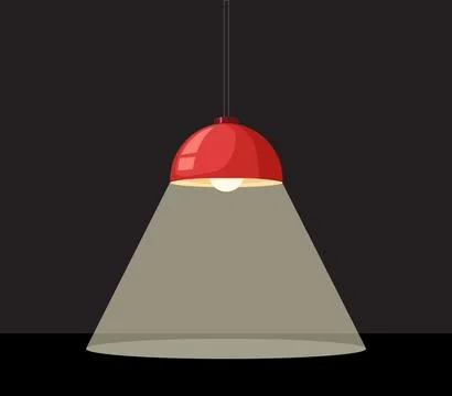 Red Pendant Lamp Casting a Bright Cone of Light in Darkness Stock Illustration