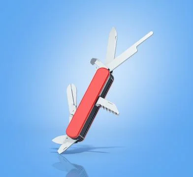 Red penknife 3d render on blue background Stock Illustration