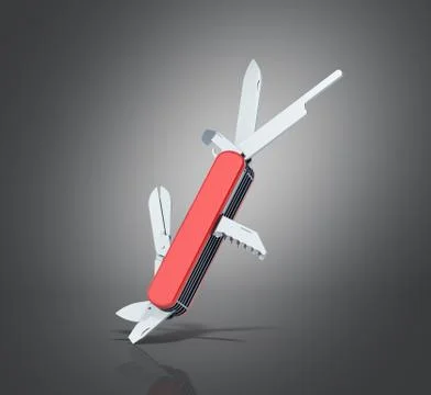 Red penknife 3d render on grey background Illustrazione stock