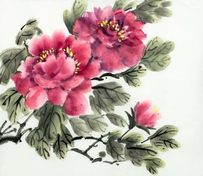 Red peony bush Stock Illustration