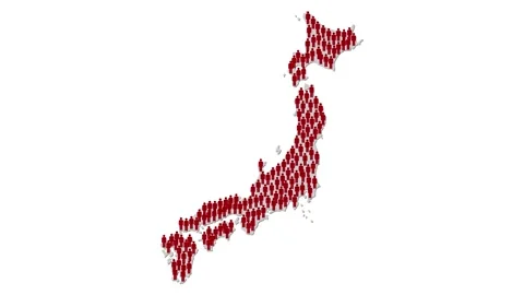 Red people symbols in shape of map of Japan , COVID-19 pandemic in Japan Stock Footage 158519113