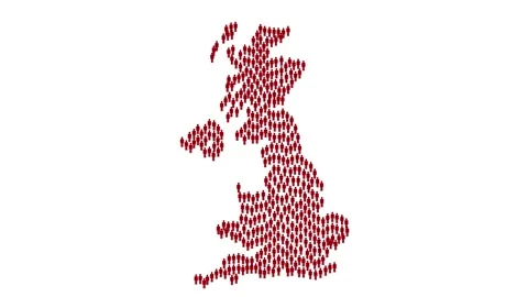 Red people symbols in shape of map of United Kingdom , COVID-19 pandemic Stock Footage 158809748
