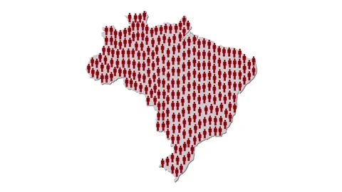 Red people symbols in shape of map of Brazil , COVID-19 pandemic in Brazil Stock Footage 159522640