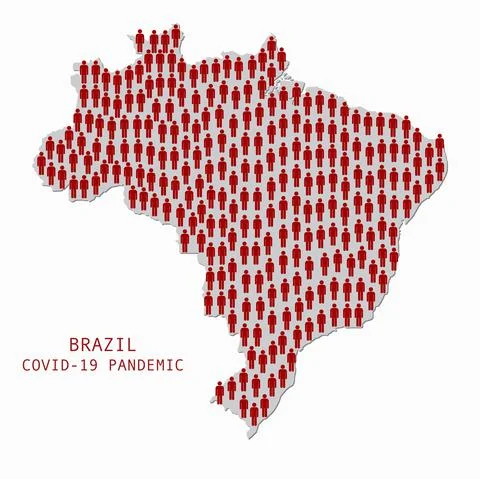 Red people symbols in shape of map of Brazil , COVID-19 pandemic in Brazil Illustrazione stock