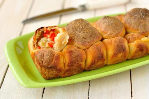 Red pepper and potato monkey bread, selective focus Stock Photos
