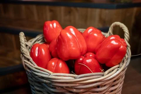 Red pepper in a basket Stock Photos
