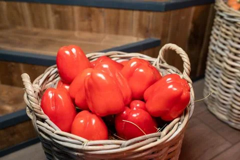 Red pepper in a basket Stock Photos