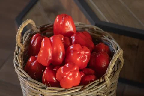 Red pepper in a basket Stock Photos