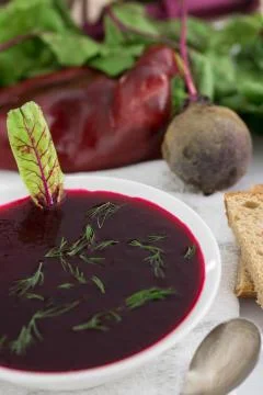 Red pepper, beetroot soup Stock Photos