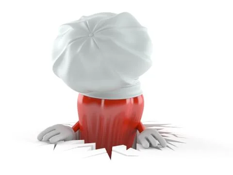 Red pepper character inside hole Stock Illustration