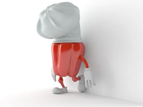 Red pepper character leaning on wall on white background Stock Illustration