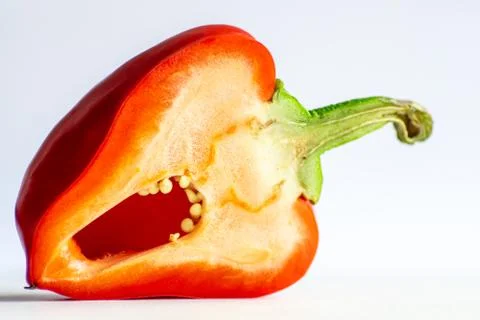 Red pepper, close-up, cut in half, food Stock Photos
