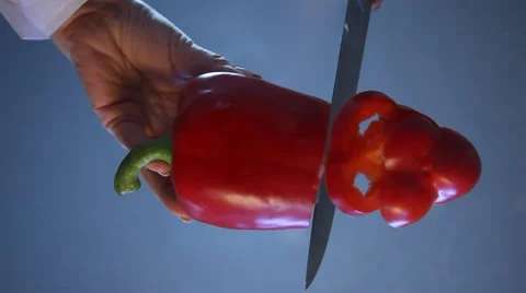 Red pepper cut on a glass table Stock Footage 63087650