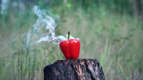 Red Pepper Explosion with Smoke Effect Stock Footage 136203627