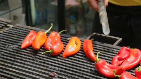 Red pepper on grill Stock Footage 96643609