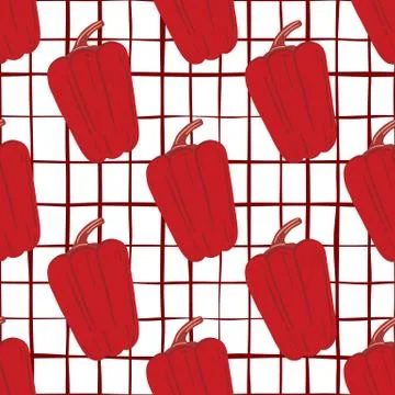 Red pepper hand drawn backdrop. Vintage bell pepper seamless pattern. Stock Illustration