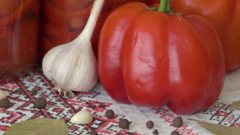 Red pepper in jars and garlic Stock-Footage 313783867